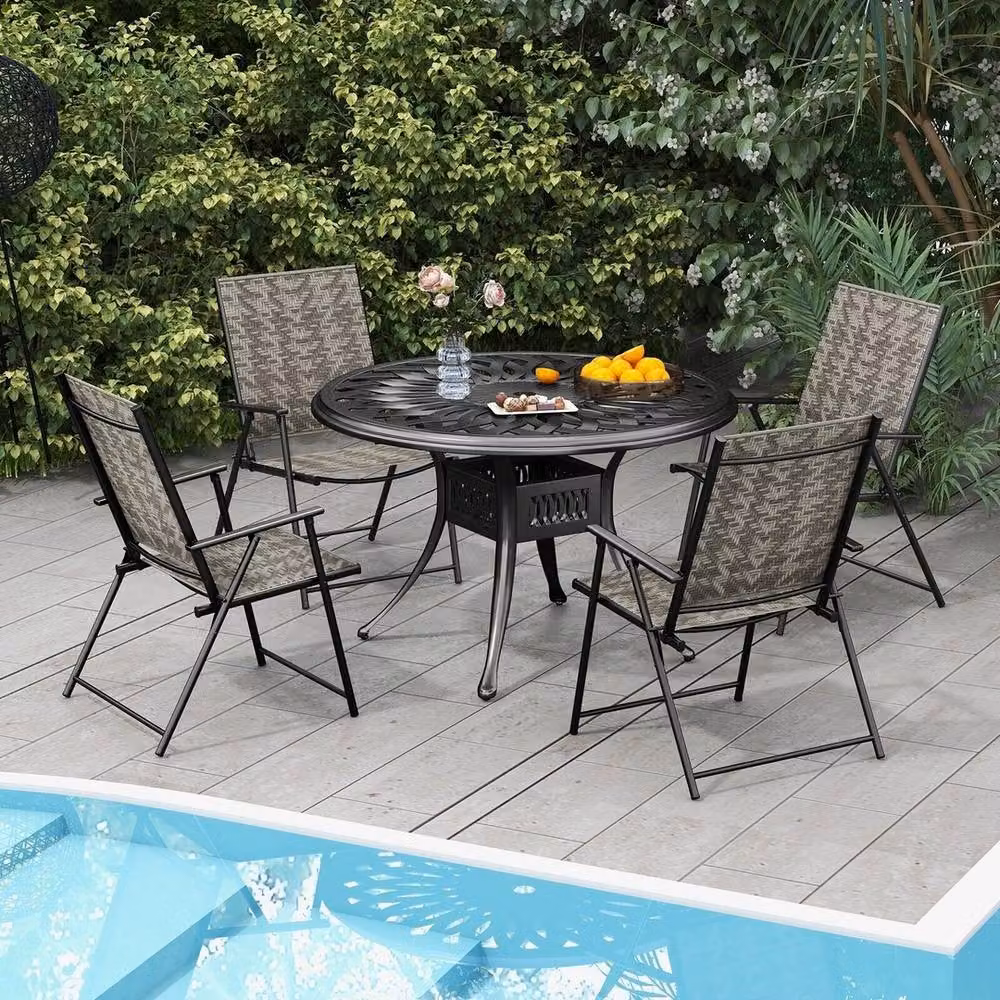 Kelvenix Grey Wicker Outdoor Dining Chairs with Armrests – 3