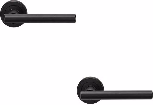 Loops 2x Pair Straight T Bar Handles with Round Rose and Concealed Fixings in Matt Black Finish – 1