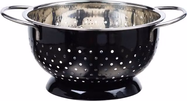 Buckingham Stainless Steel Round Hemisphere Colander Strainer with Handles, 1.5 l, 18 cm, Black and Chrome