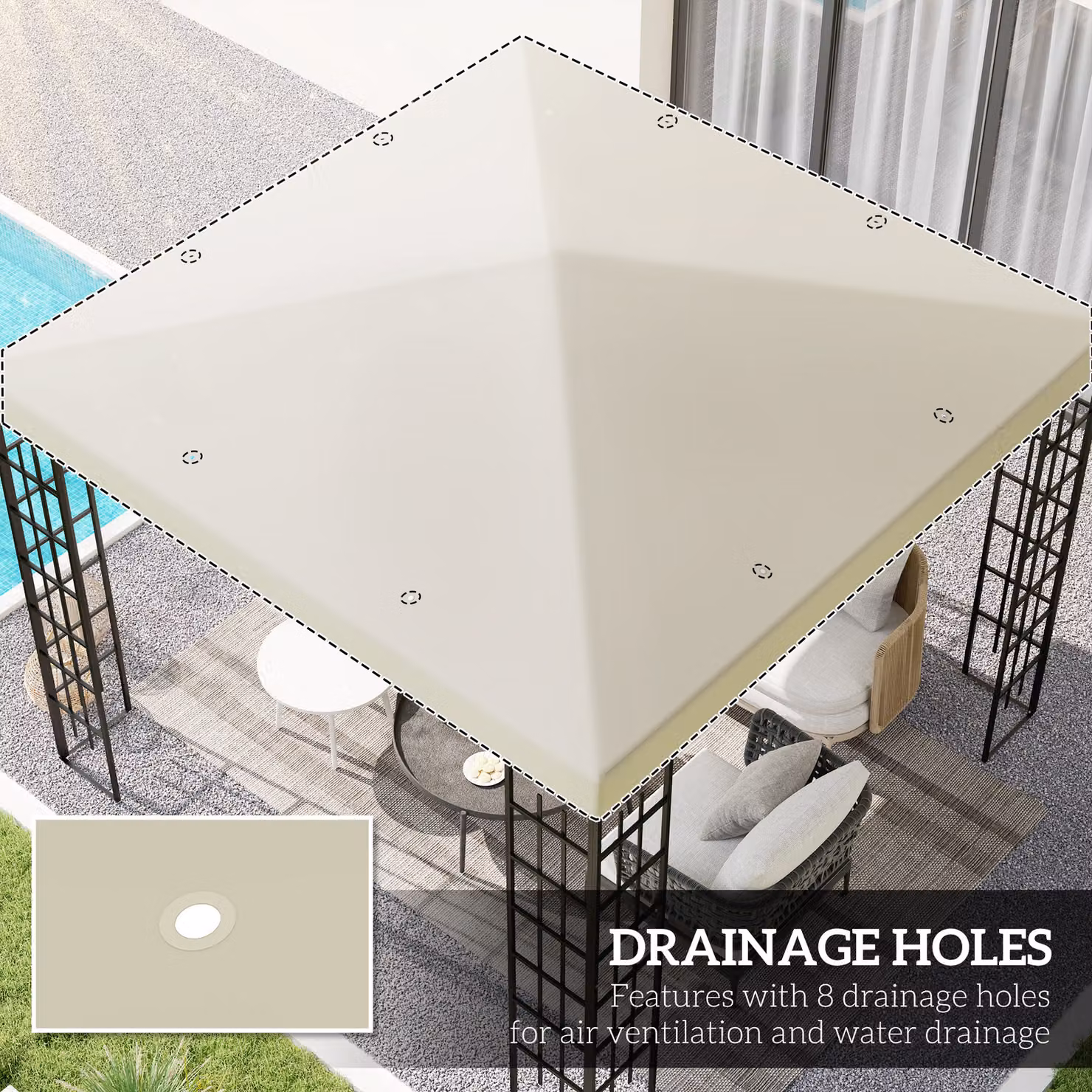 Outsunny Cream Polyester Gazebo Replacement Canopy with UPF 50+ Protection, W x D: 300 x 300 cm – 3
