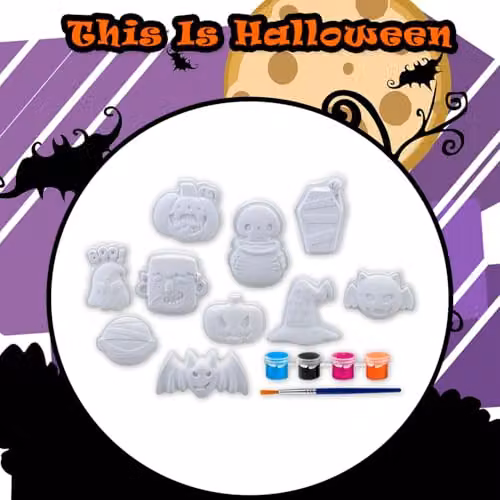 VFM e-Store Halloween Decorations Craft Kit with 10 Designs, 6 Paints and Brush in White – 9
