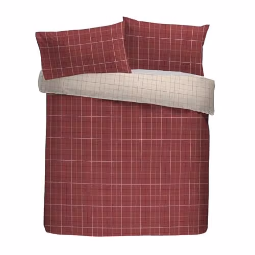 Dreams & Drapes Wynn Brushed Cotton Checkered Duvet Cover Set, Red, Reversible, W/D/H: 260 x 220 x 220 cm – 1