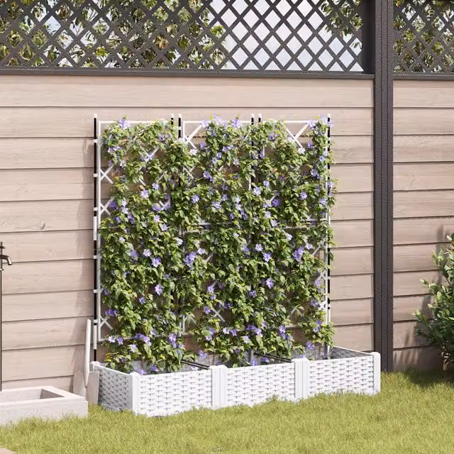 Berkfield Home Garden Planter with Trellis, 3 Piece, White, W/D/H: 120 x 40 x 125.5 cm – 1