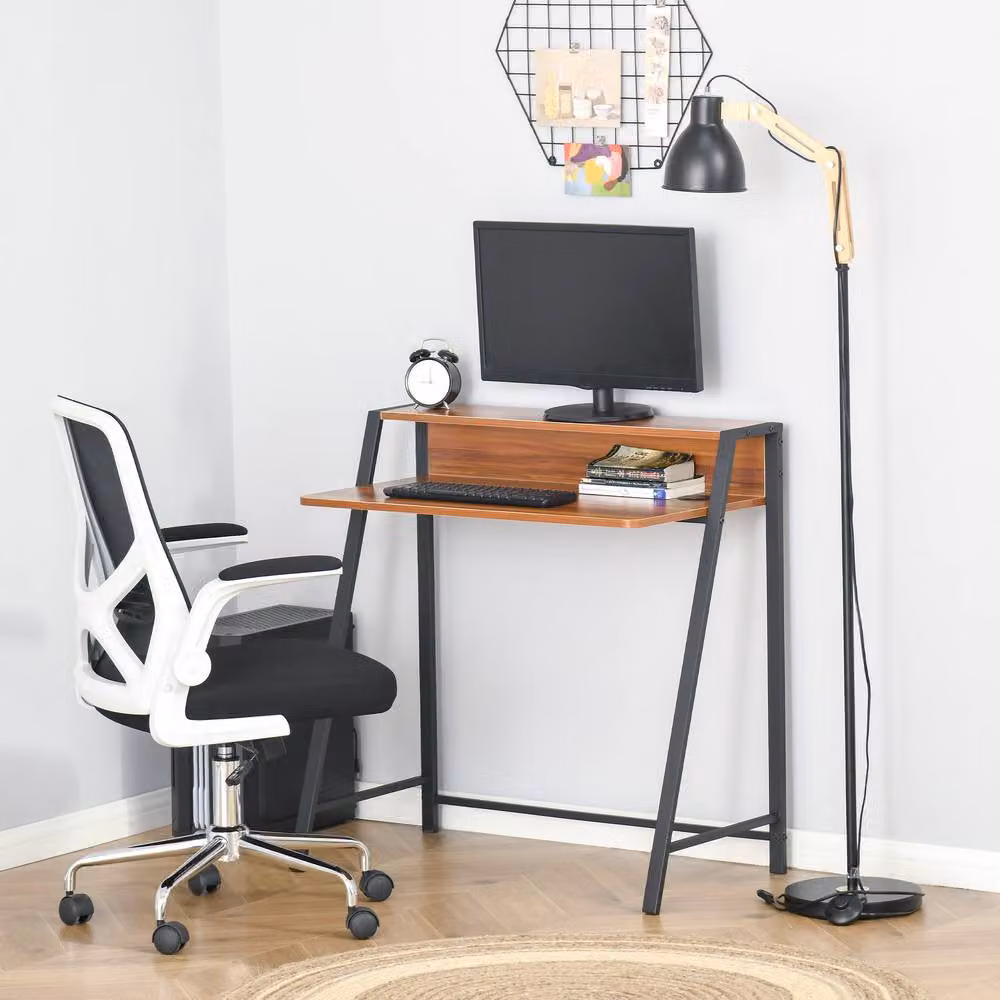 Rolipo Writing Desk in Walnut with Storage Shelf, W: 84 cm, D: 45 cm – 4