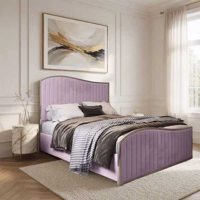 Casani Fulbeck Upholstered Velvet Designer Bed Frame in Pink, Super King, 200 x 200 cm – 1