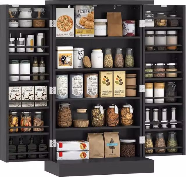 Havendro Modern Black Matt Kitchen Cupboard with 5 Tiers and 12 Spice Racks, H: 104.0 cm x W: 60.0 cm – 1