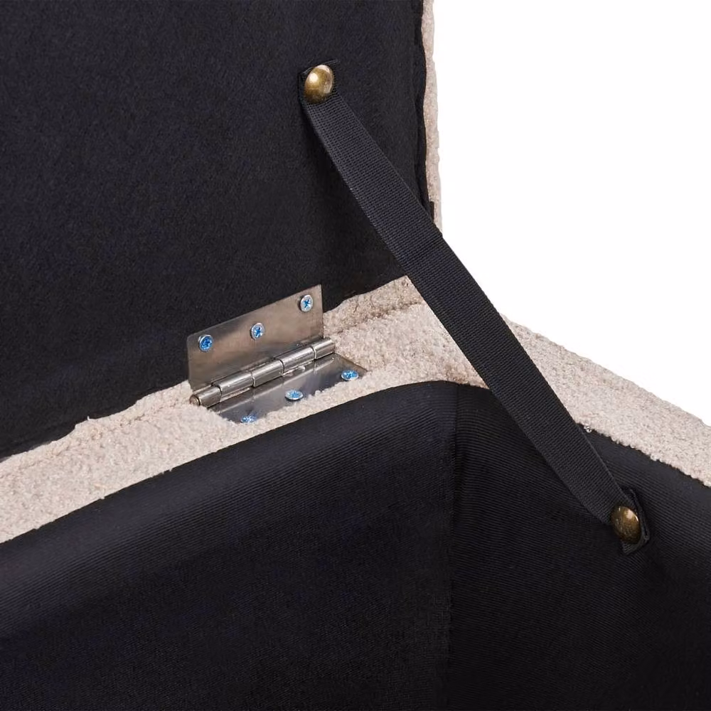 Wyld and Coco Beige Bouclé Button-Tufted Storage Ottoman Bench – 4