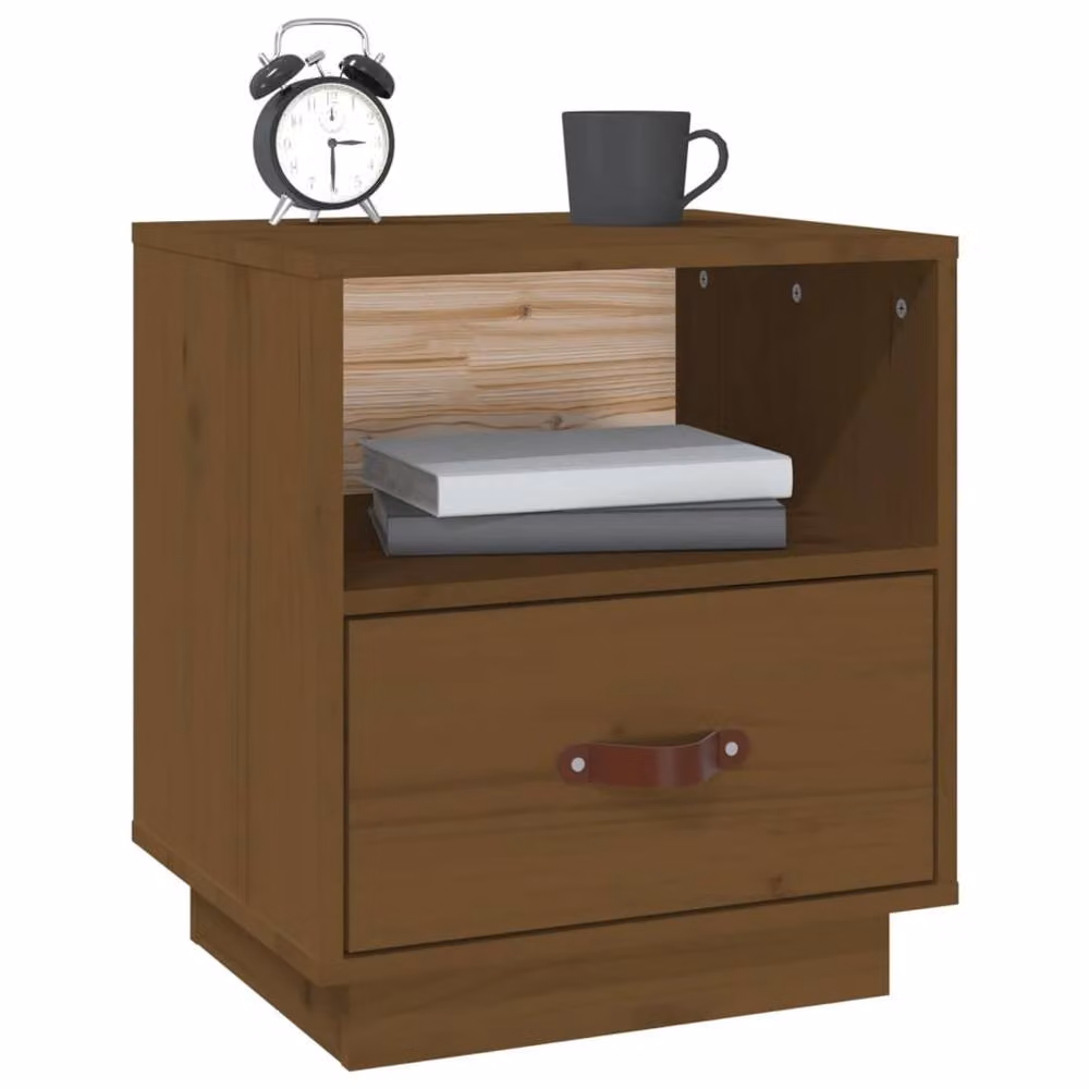 Berkfield Home Beautiful Bedside Cabinet in Honey Brown Solid Pine Wood, W: 40 cm, D: 34 cm, H: 45 cm – 3