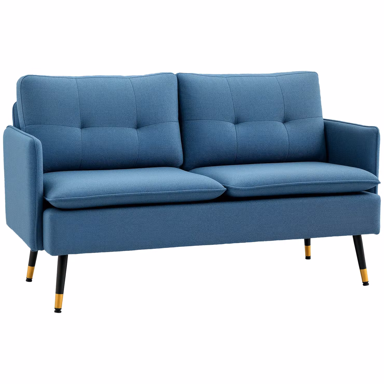 HOMCOM Mid-Century Two Seater Upholstered Fabric Sofa in Blue with Gold Metal Legs – 2
