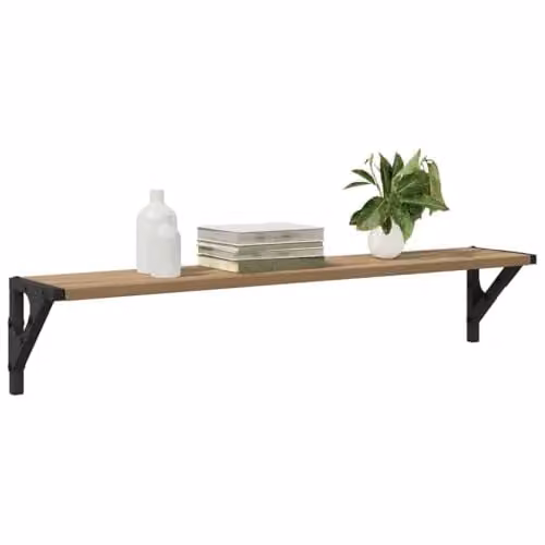 vidaXL Set of 2 Wall-Mounted Modern Shelves in Oak, W/D/H: 80 x 15 x 15.5 cm – 1
