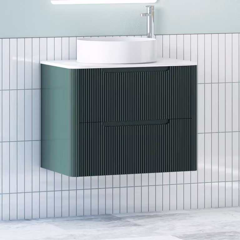 Royal Bathrooms Avenza Wall Hung Vanity Unit with Art Round Basin in Moss Green and White, 800mm Depth