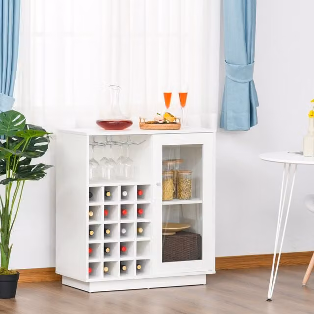 HOMCOM Modern White Sideboard Wine Cabinet with Glass Holder and 20 Bottle Wine Rack