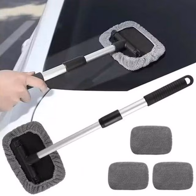 NESTLUNE 2-in-1 Bathroom Mop and Shower Scrubber for Tub, Tile and Glass in Grey with Telescopic Microfibre Handle – 1
