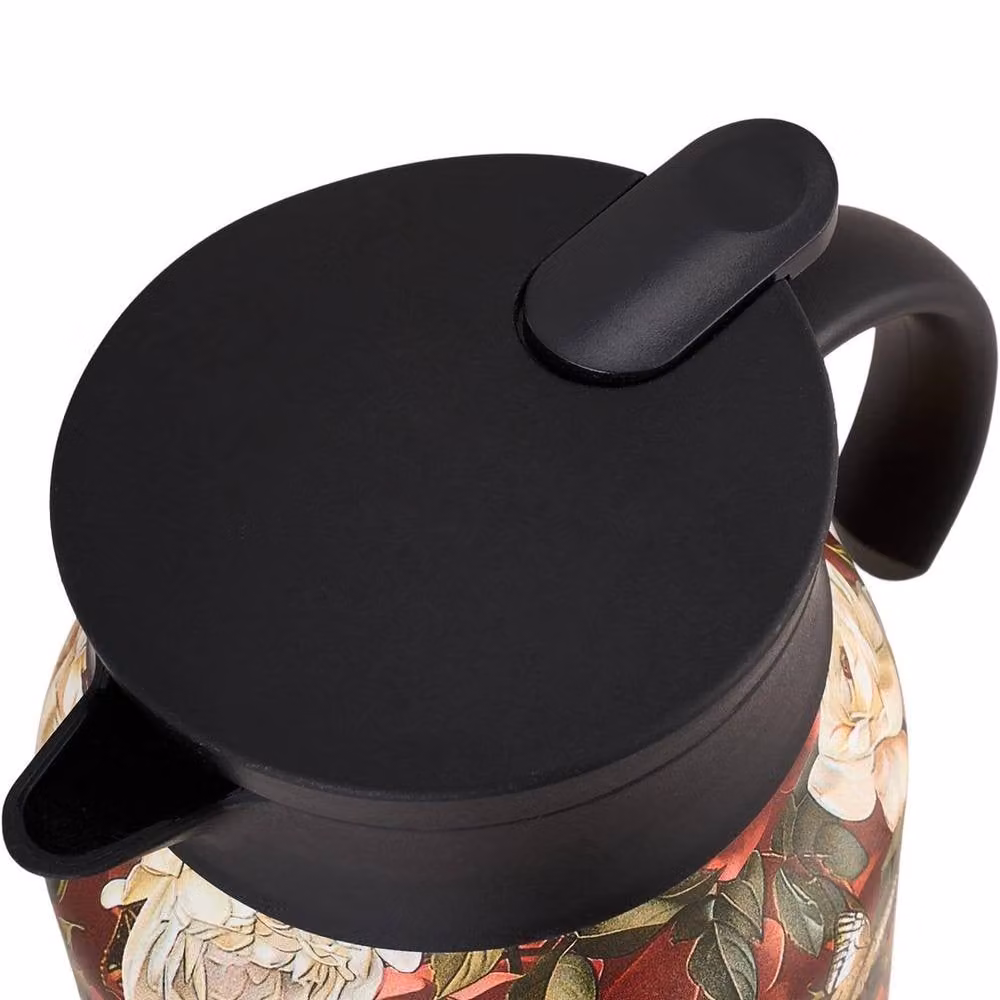 NESTLUNE Red Floral Pattern Stainless Steel Insulated Tea Thermos with Infuser, 1000ml – 4