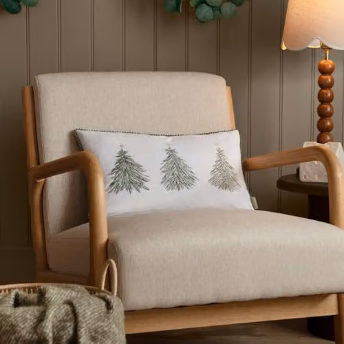Wylder Haus Twinkling Tree Trio Green Velvet Embroidered Cushion W/H: 50 x 30 cm – 3