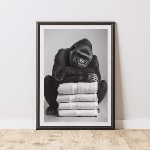 60 Second Makeover Gorilla Bail Of Towels Paper Poster, Multicolour, A4