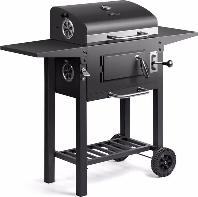 VonHaus Portable Compact Charcoal BBQ with Thermometer and Wheels in Grey and Black