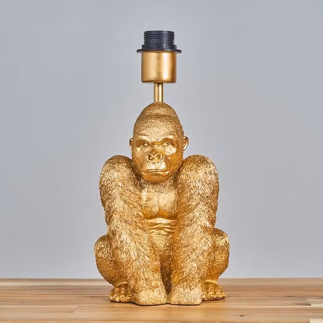 ValueLights Sitting Gorilla Table Lamp in Gold/Brass, Height: 34 cm