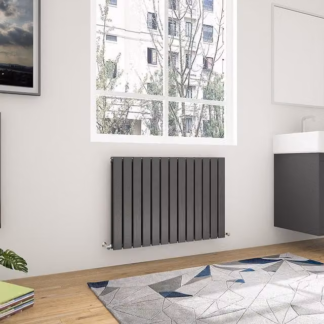 AicaBathroom Horizontal Flat Panel Steel Radiator in Anthracite Grey, W: 88.4 cm, H: 60.0 cm