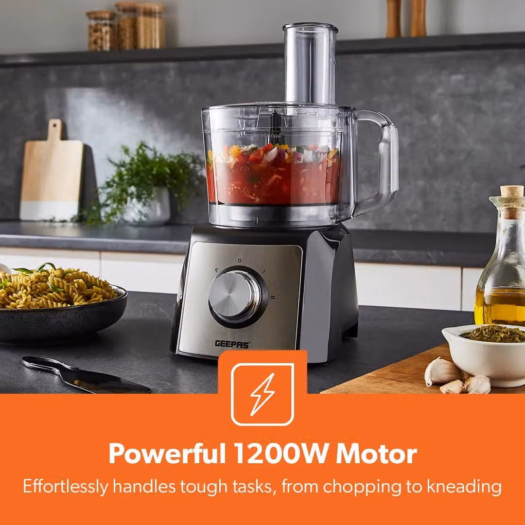 Geepas 1200W Compact Food Processor and Blender in Black and Silver with Stainless Steel Parts – 3
