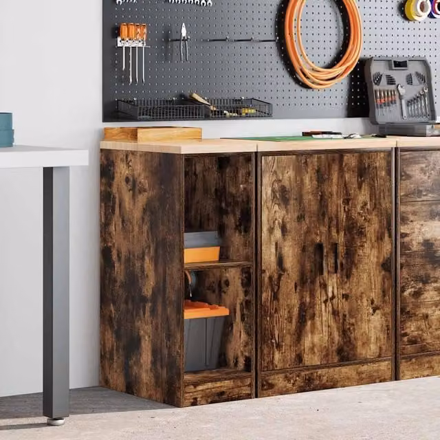 Berkfield Home Durable Garage Storage Cabinet in Smoked Oak Brown, Solid Pine and MDF, W/D/H: 30 x 51 x 85 cm