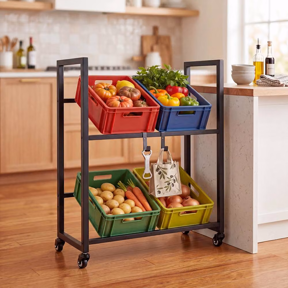 Gymax 2-Tier Rolling Metal Beverage and Bottle Crate Rack in Black – 5