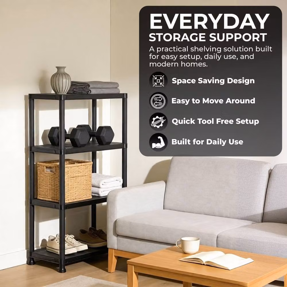 Crystals 4 Tier Plastic Home Storage Unit and Garage Organiser Rack in Black, Width: 60 cm – 3