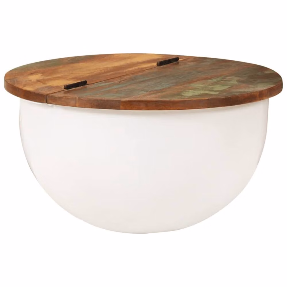 Berkfield Home White Round Drop Leaf Coffee Table in Reclaimed Solid Wood W: 50 cm, D: 27 cm – 1