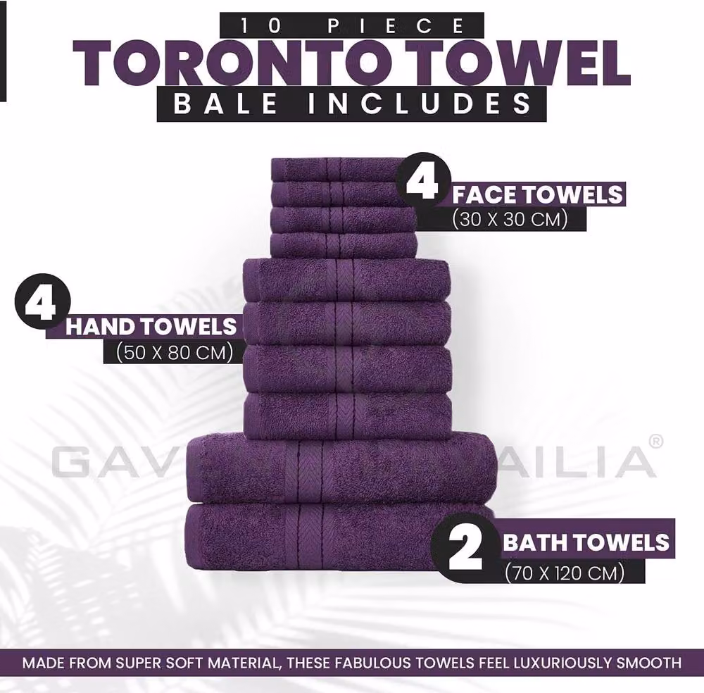 GAVENO CAVAILIA 10 Piece Egyptian Cotton Towel Set in Purple, including 4 Face Towels, 4 Hand Towels and 2 Bath Towels – 5