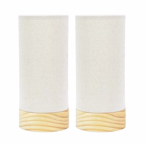 ValueLights Elsa Pair of Beige Natural Wood and Fabric Table Lamps