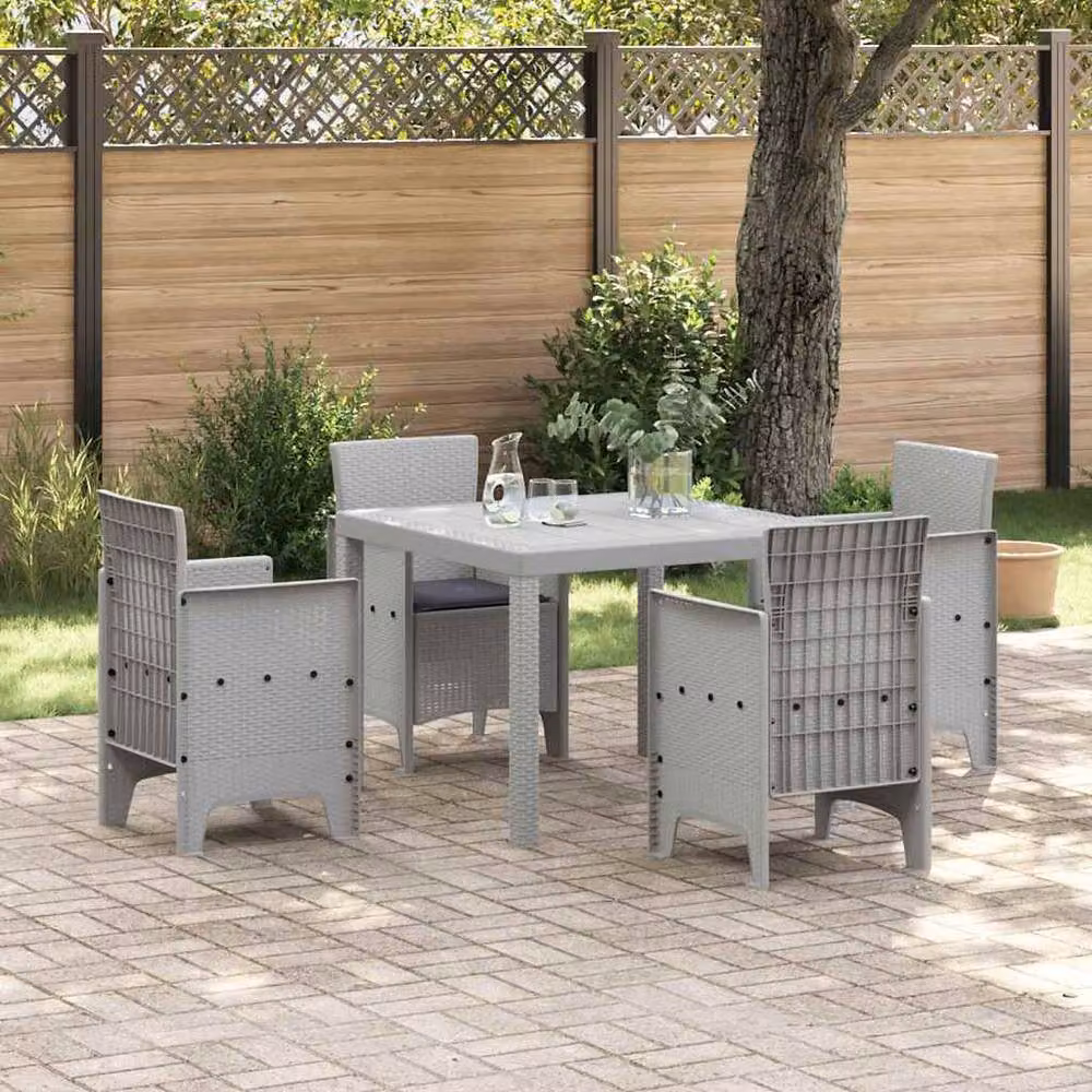 Berkfield Home 5 Piece Modern Poly Rattan Garden Dining Set with Cushions in Grey – 2