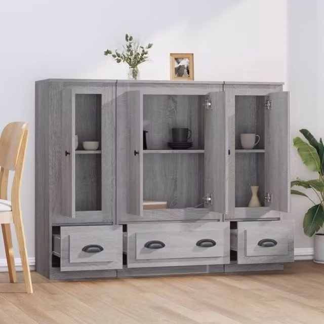 Berkfield Home Set of 3 Grey Sonoma Modern Highboards in Engineered Wood W/D/H: 35.5 x 35.5 x 103.5 cm – 1