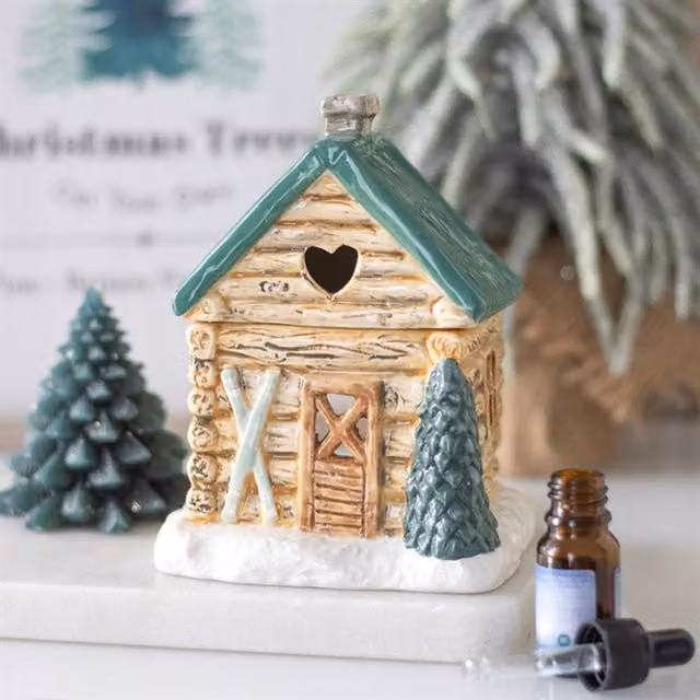 KDMK Alpine Ski Chalet Ceramic Tealight Oil Burner in Multicolour