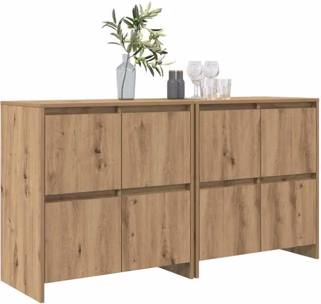 Berkfield Home Artisan Oak Sideboard 2 Piece Set in Brown, W/D/H: 70 x 41 x 75 cm