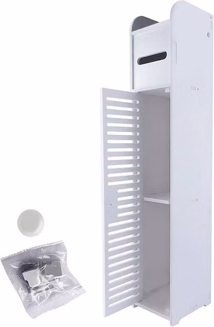 KORVIXA Modern Freestanding White Bathroom Cabinet with Hinged Doors and Internal Shelves – 1