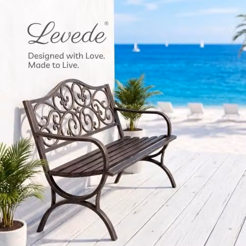 Levede Bronze Floral Pattern Metal Garden Bench – 7