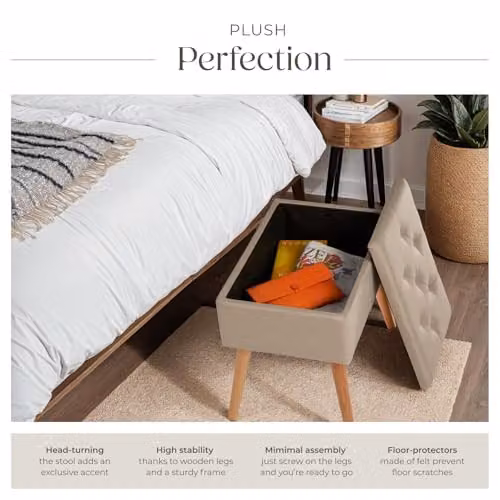 tectake Ranya Upholstered Storage Bench with Removable Top Pad in Sand – 4