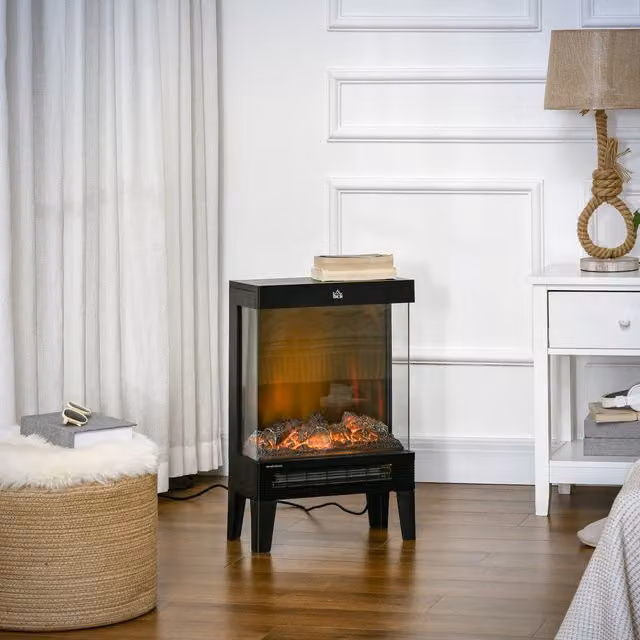 HOMCOM Charming Electric Fireplace Heater with LED Flame Effect in Black