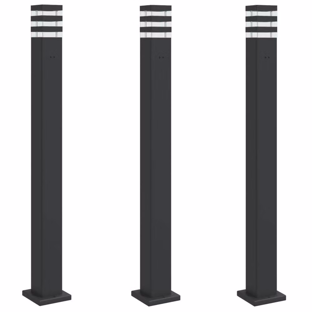 Berkfield Home Set of 3 Black Aluminium Outdoor Floor Lamps with Outlet, Height: 110 cm – 2