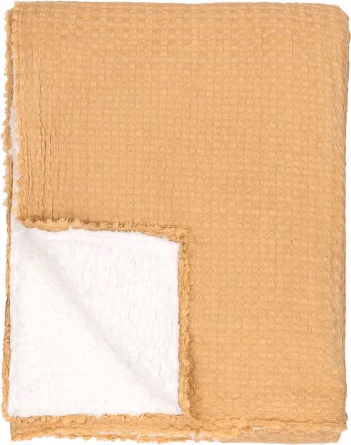 Ronan Sherpa Waffle Fleece Throw in Brown and Beige with Fringes
