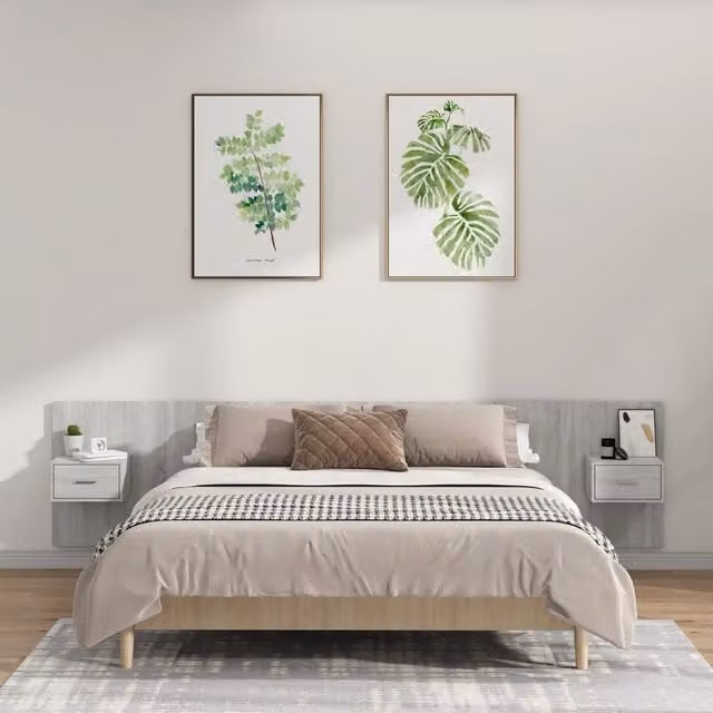 Berkfield Home Bed Headboard with Integrated Nightstands and Side Compartments in Concrete Grey Engineered Wood – 1