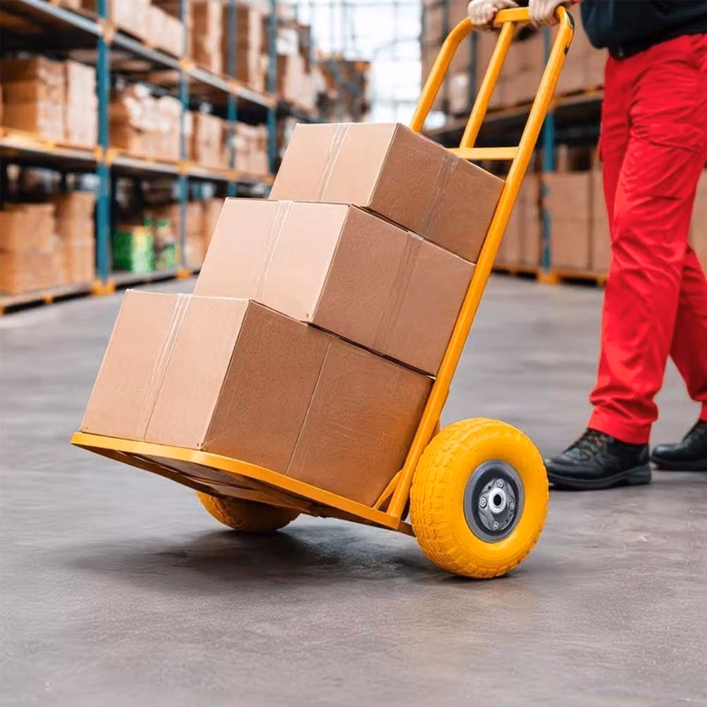 SPETLEK Puncture Proof Solid Rubber Sack Truck Trolley Casters in Yellow with Galvanised Steel Plate, W: 520 mm, H: 25 mm, D: 8 mm – 3