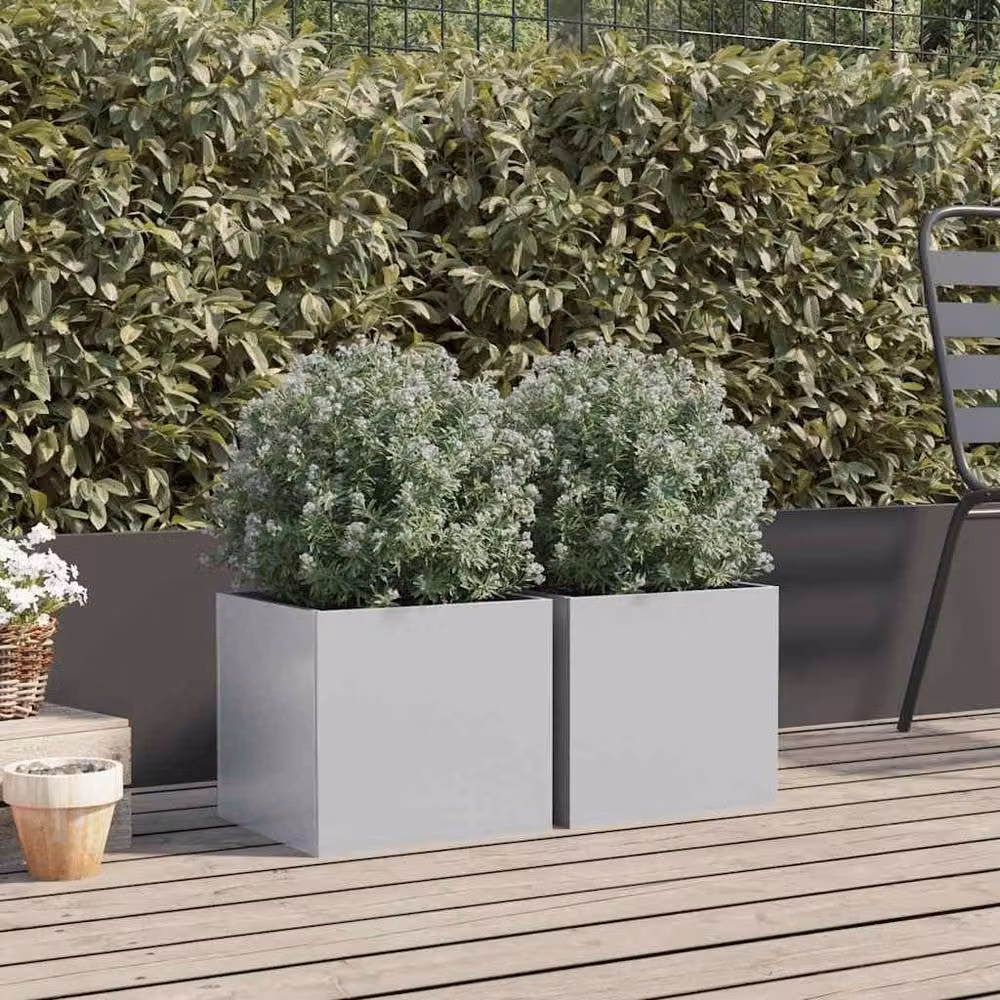 Berkfield Home Galvanised Steel Planter Tubs, 2 Pack, Silver, W: 32 cm, D: 30 cm, H: 29 cm – 3