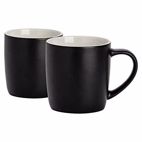 Argon Tableware Matte Black Stoneware Coffee Mugs, 350ml, Pack of 2