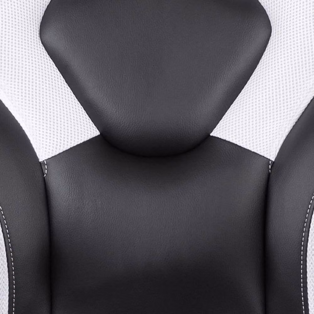 KORVIXA Gaming Chair in White and Black with Synthetic Leather Upholstery and Headrest – 4