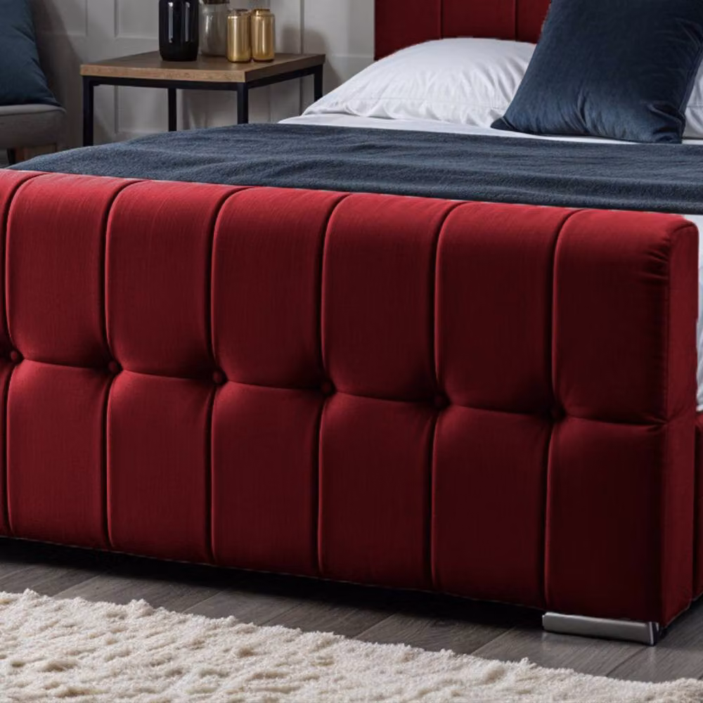 UK Bed Furniture Orlando Upholstered Velvet Bed in Red, W/D/H: 90 x 190 cm – 3