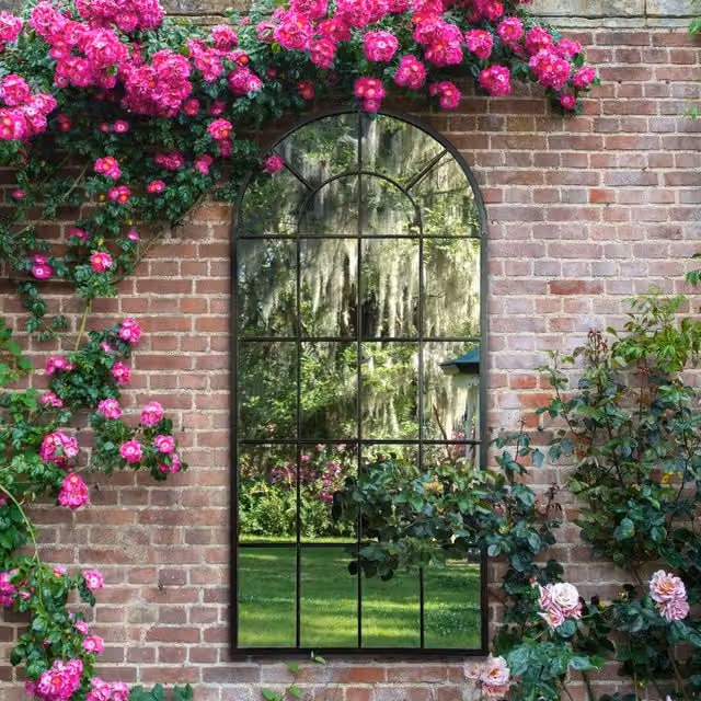 MirrorOutlet Country Arch Large Outdoor Garden Wall Mirror in Antique Black, W 75 cm x H 160 cm