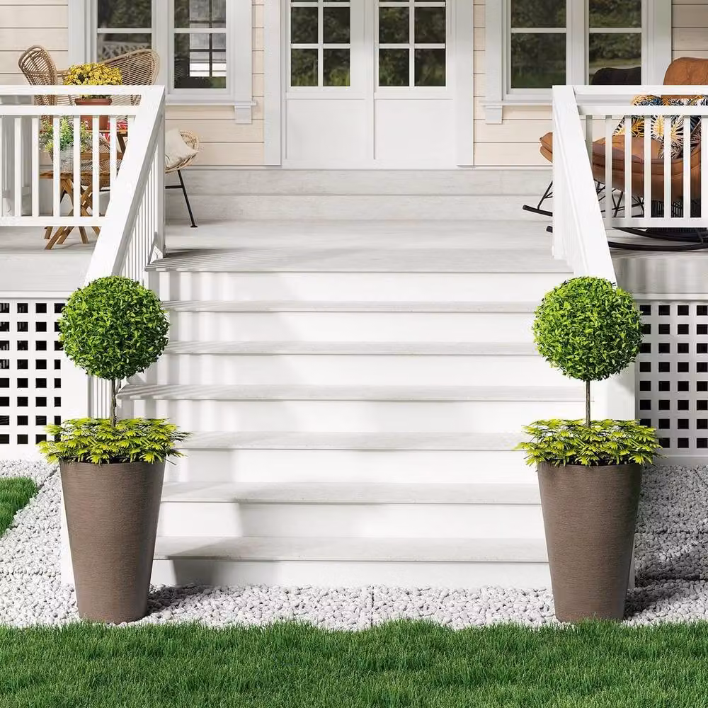 Kelvenix Set of 2 Tall Round Self-Watering Planters in Brown – 5