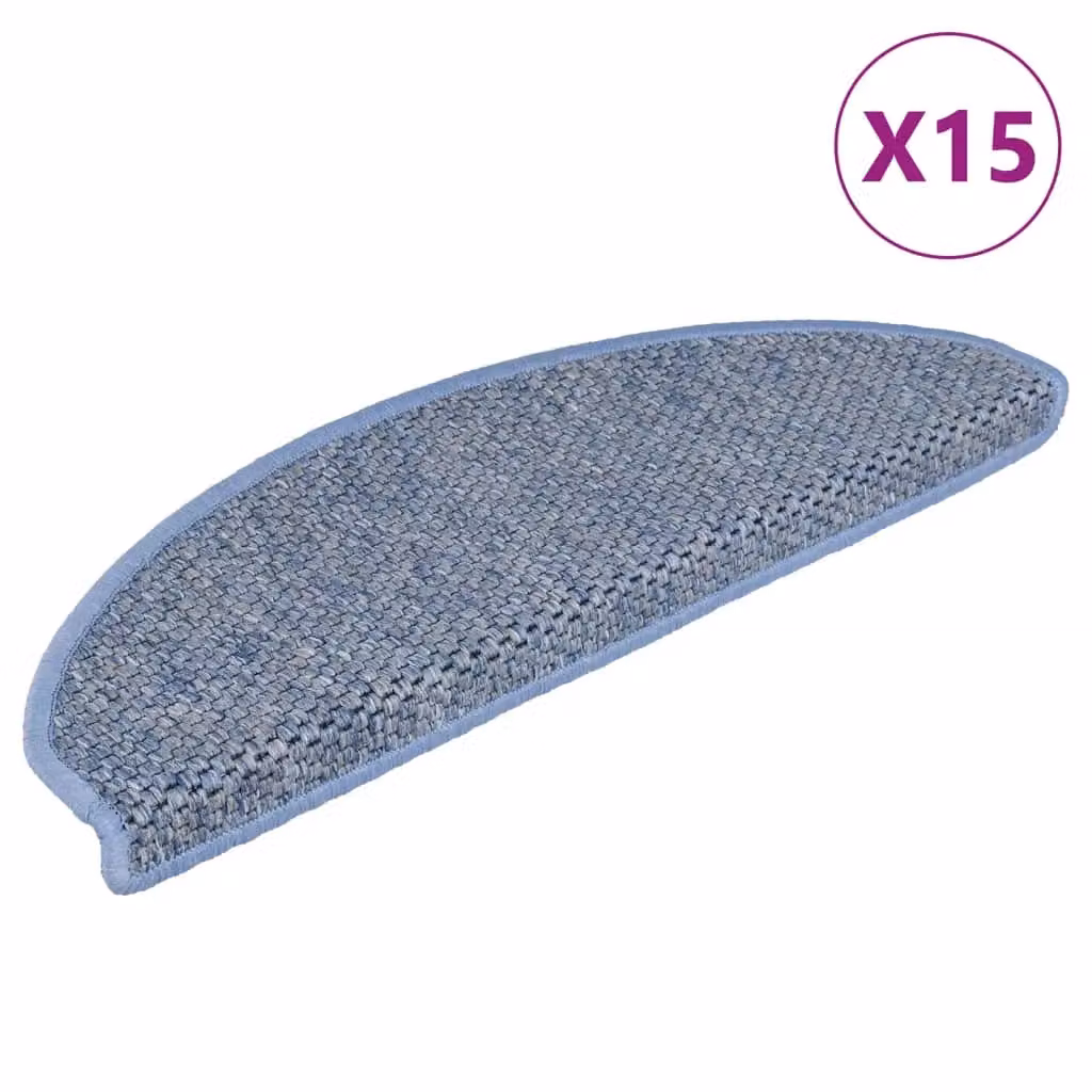 Berkfield Home Self-adhesive Sisal-Look Stair Mats, 15 Pieces, Blue, W/D/H: 65 x 21 x 4 cm – 2