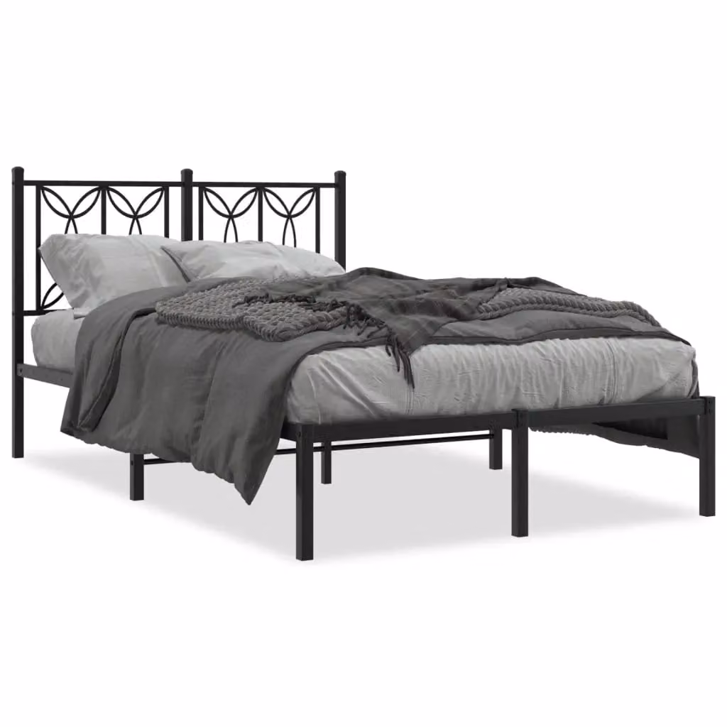 Berkfield Home Metal Bed Frame with Headboard, Black, W/D/H: 120 x 190 cm – 2